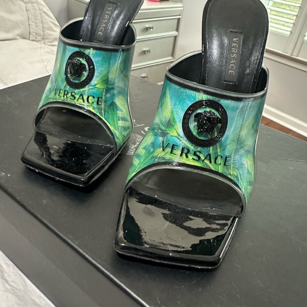 Versace Black and Green Mules